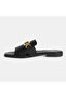Women's Black Leather Slippers with Metal Buckle Accessories - 3