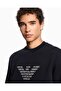 Men's Comfortable Double Jersey Round Neck Logo Embroidered Navy Blue Sweatshirt - 4