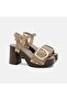 Women's Mink Metal Buckle Platform Heeled Suede Sandals