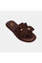 Women's Bitter Brown Floral Detailed Suede Leather Slippers - 7