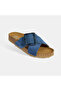 Women's Blue Adjustable Buckle Detailed Suede Slippers - 7