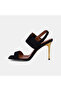 Women's Black Big Buckle Thin Heeled Suede Evening Dress Sandals - 3