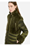 Women's Stand Collar Long Sleeves Furry Inflatable Quilted Pattern Green Jacket - 3