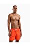 Men's Normal Waist Short Length Side Stripe Brand Text Pattern Tied Red Swimsuit