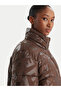 Women's Monochrome All over Print Stand Collar Long Sleeve Brown Jacket - 4