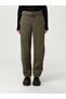 Women's Comfortable Fit High Waist Wide Leg Khaki Trousers with Belt Detail at the Waist