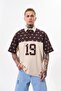 Men's 19 Embroidered Oversized Polo Collar Beige Brown T-Shirt