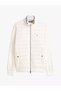 Men's Regular Fit Stand Collar Zippered Quilted Patterned Contrast Sleeves White Jacket - 6
