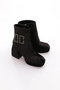 Women's Blunt Toe Crystal Stone Zippered Heeled Boots Black Velvet 21153166 - 2