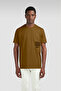 Men's Regular Fit Round Collar 100% Cotton Logo Embossed Short Sleeve Brown T-Shirt