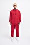 Men's Basic Solid Hooded Oversize Washed Red Sweatshirt - 5