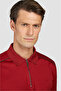 Men's Regular Fit 100% Cotton Half Zip Red Polo Collar T-Shirt - 4