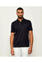 Men's Short Sleeve Polo Collar Button Closure Navy Blue-Silver Polo Collar T-Shirt
