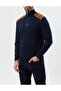 Men's Regular Fit Patterned Shoulders Wool Stand Collar Knitwear Navy Blue Knitwear - 3