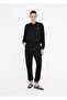Women's Off-Shoulder Regular Fit Waist Tie Hooded Long Sleeve Black Sweatshirt - 3
