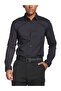 Men's Slim Fit Cotton Collar Logo Signed Long Sleeve Black Shirt - 4