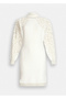 Women's Patterned Cowl Neck Knitted Mini Ecru Dress - 7