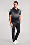 Men's Regular Fit Striped Metallic Logo 100% Cotton Short Sleeve Black-White Polo Collar T-Shirt - 3