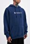 Men's Washed Embroidered Hooded Oversize Navy Blue Sweatshirt - 3