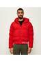 Men's Hooded Collar Zipper Closure Lettering Pattern Pocket Detail Red Jacket