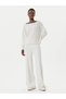 Women's Wide Fit Rhinestone Decorated Boat Neck Long Sleeve White Sweater - 3