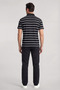 Men's Regular Fit Striped Metallic Logo 100% Cotton Short Sleeve Black-White Polo Collar T-Shirt - 2