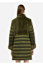 Women's Stand Collar Long Sleeves Furry Inflatable Quilted Pattern Green Jacket - 4