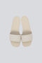Women's All-Over Monogram Leather Sole Thin Heel Beige Slippers - 2