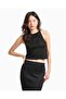 Women's Metallic Look Knitted Round Neck Thin Rope Strap Crop Black T-Shirt