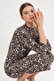 Women's Stone-Black Half Fisherman Leopard Patterned Maxi Dress App1202