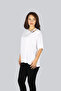 Women's Regular Fit Draped Short Sleeve White Blouse with Belt Detail at the Collar - 2
