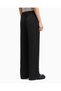 Women's Wide Leg Tied Elastic Waist Straight Relaxed Cut Black Trousers - 2