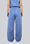 Women's Comfortable Fit Thin Fabric Elastic Waist Wide Leg Blue Trousers - 3