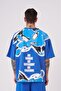 Men's Lotus Flower Printed Oversize T-Shirt Light Blue - 2