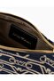 Women's Yum Surface Eagle Logo Jacquard Zippered Cloth Navy Blue Shoulder Bag - 5
