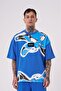 Men's Lotus Flower Printed Oversize T-Shirt Light Blue