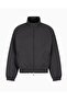 Men's Regular Fit Stand Collar Low Shoulder Four-In-One Textured Brand Logo Jacquard Gray Coat - 5