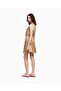 Women's Elastic Waistband Two Side Pockets Satin Shiny Fabric V-Neck Multi Color Dress - 3