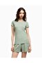 Women's Stone Detailed Logo Patterned Slim Fit 100% Cotton Short Sleeve Green T-Shirt