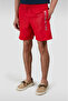 Men's Regular Fit Pocket Shark Logo Red Swim Shorts