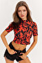 Women's Coral Half Fisherman Patterned Crop Blouse App1207