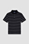 Men's Regular Fit Short Sleeve Striped 100% Cotton Black Polo Neck T-Shirt - 7