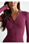 Women's Two Tone V Neck Long Sleeve Front Button Dimpled Burgundy Sweater