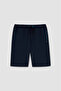 Men's Regular Fit Elastic Waist Cotton Navy Blue Shorts - 5