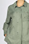 Women's Cotton Shirt Collared Long Sleeve Button Closure Khaki Top and Bottom Set - 4