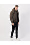 Men's Hooded Casual Brown Coat with Brand Detail - 5