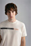 Men's Brand Logo Cotton Regular Fit Casual Beige T-Shirt - 2