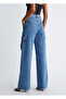 Women's High Waisted Wide Leg Casual Blue Jeans with Pockets - 5