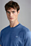 Men's Brand Logo Cotton Regular Fit Casual Blue T-Shirt - 3
