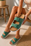 Leather Powder Stitched Summer, Casual Slippers - Green - 3